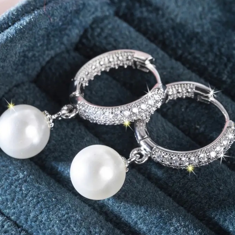 Faux Pearl Zircon Earrings